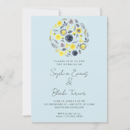 Abstrakt Gult och Blue Bouquet Blue Bröllop Inbjudningar