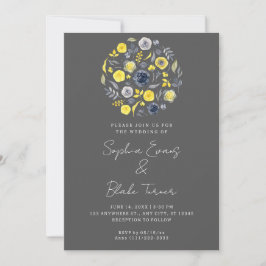 Abstrakt Gult och Blue Bouquet Grått Bröllop Inbjudningar