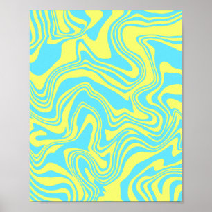 Abstrakt Gult och Blue Swirling Vinkarare Poster