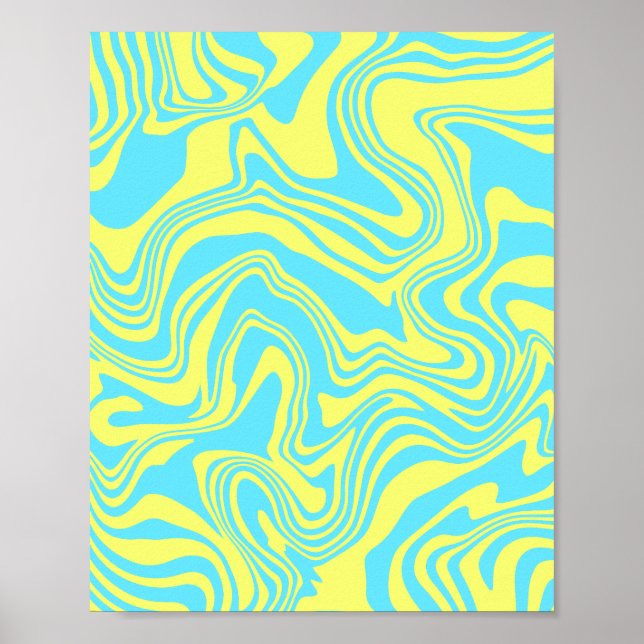 Abstrakt Gult och Blue Swirling Vinkarare Poster (Framsidan)