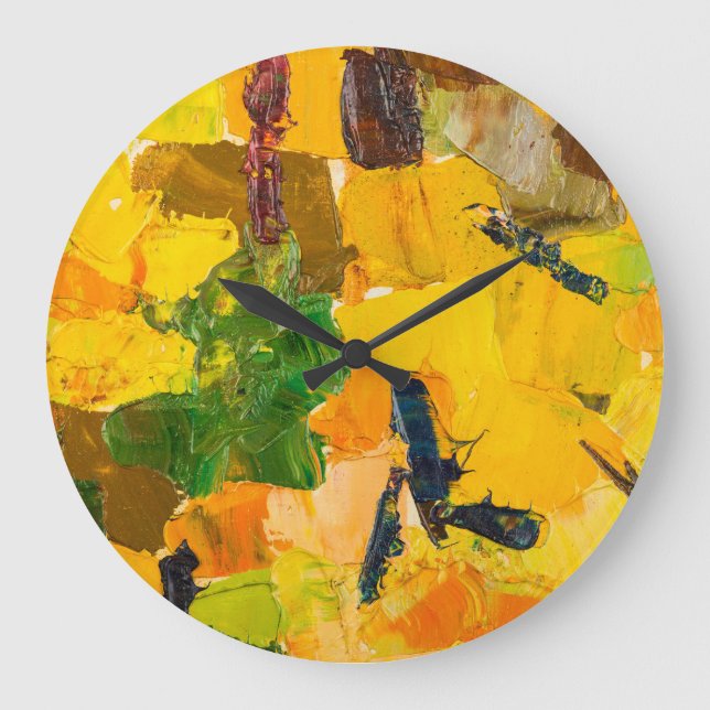 Abstrakt Gult Oil Canvas Painting Stor Klocka (Framsida)