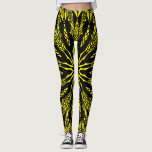 abstrakt gult pulant mandala art mönster leggings