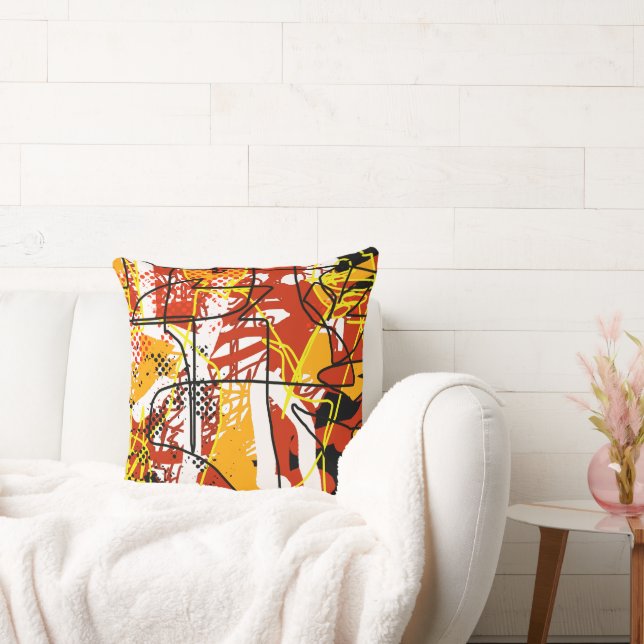 Abstrakt Gult Red Art Kudde (Soffa)