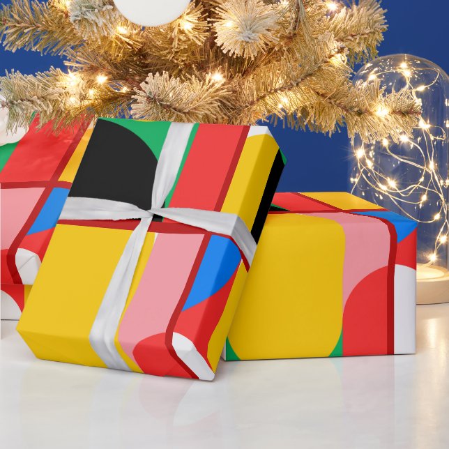 Abstrakt Gult Red Bold Färg Geometric Mönster Presentpapper (Helgdagar)