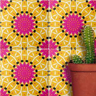 Abstrakt Gult Rosa Mosaic Geometric Mönster Kakelplatta