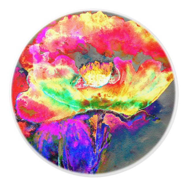 Abstrakt gult rosa vattenfärgsmålning blommigt för knopp (Framsidan)