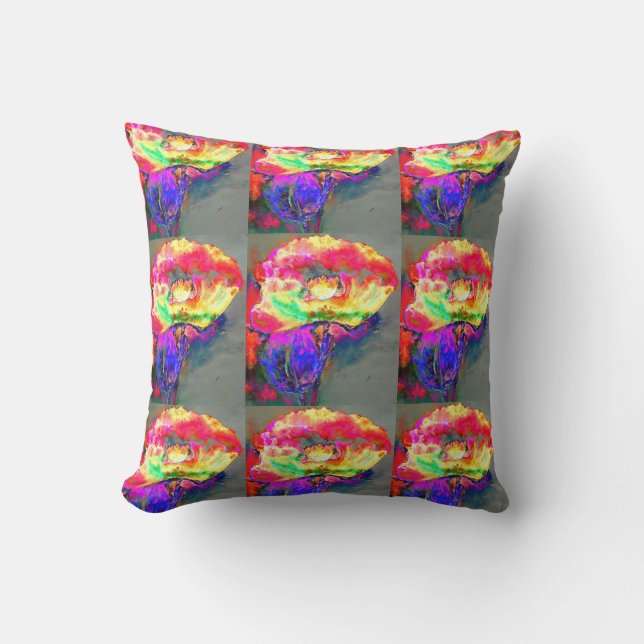 Abstrakt gult rosa vattenfärgsmålning blommigt för kudde (Framsida)