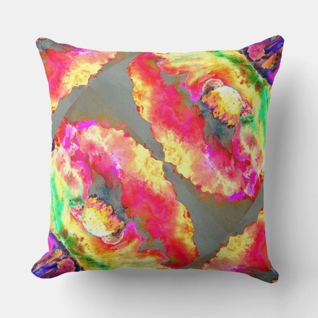 Abstrakt gult rosa vattenfärgsmålning blommigt för kudde (Framsida)