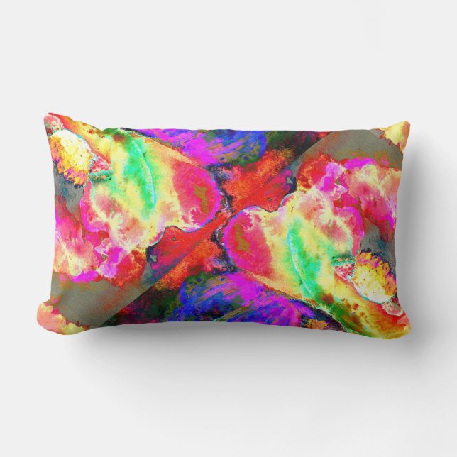 Abstrakt gult rosa vattenfärgsmålning blommigt för lumbarkudde (Framsida)