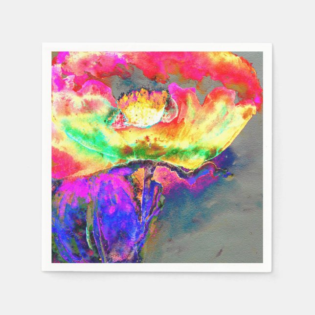 Abstrakt gult rosa vattenfärgsmålning blommigt för pappersservett (Framsidan)