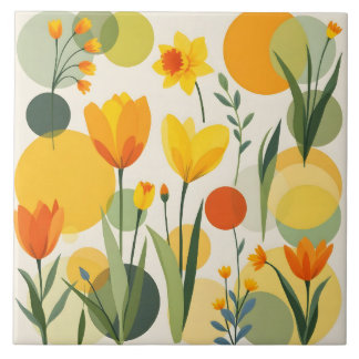 Abstrakt Gult Vår blommor keramik Tile Kakelplatta