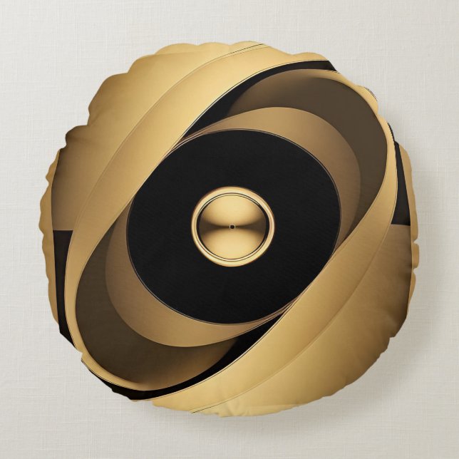 Abstrakt gyllene geometrisk design rund kudde (Framsidan)