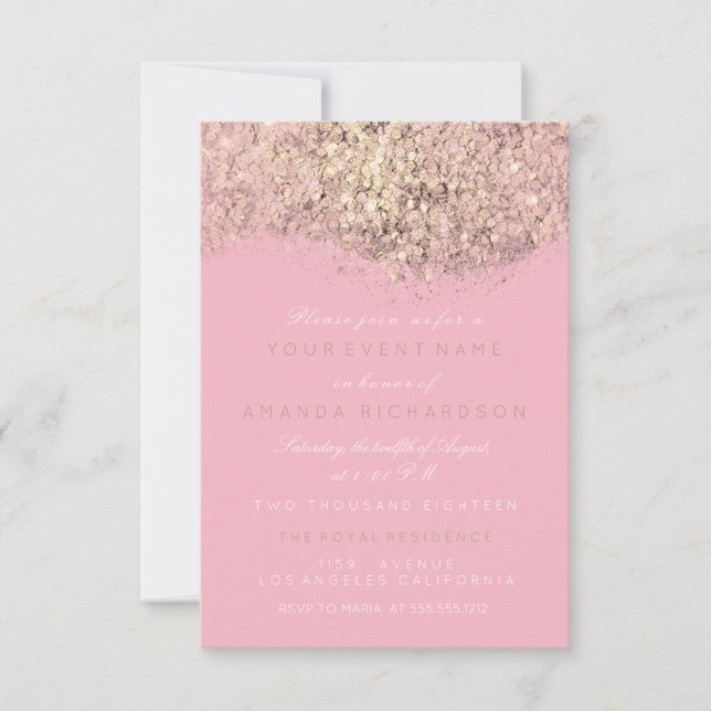 Abstrakt Gyllene Glittrig Glitter Vitt Rosa Glam E Inbjudningar (Framsida)