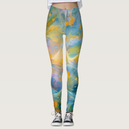 Abstrakt gyllene lotus flytande blommor leggings