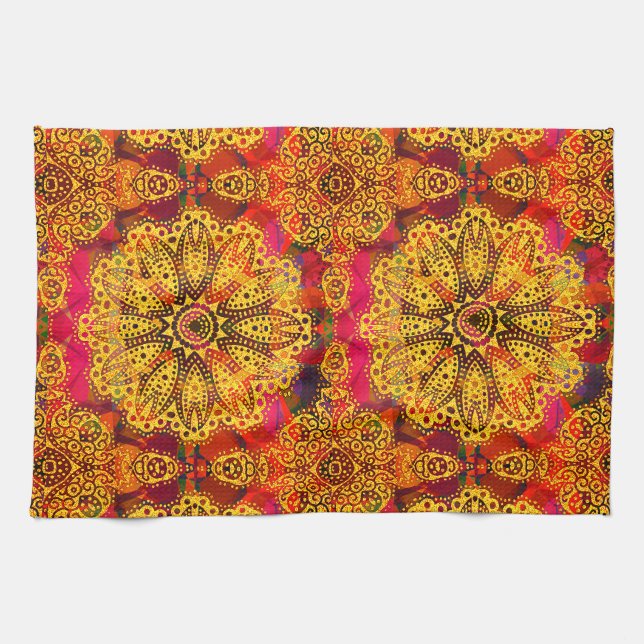 Abstrakt gyllene mandala kökshandduk (Horisontell)