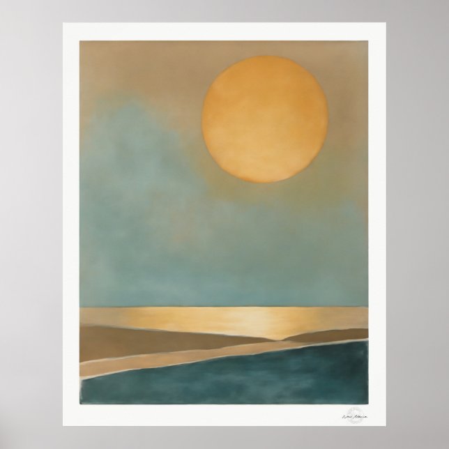 Abstrakt gyllene solduk, lugnt havshorisont poster (Framsidan)