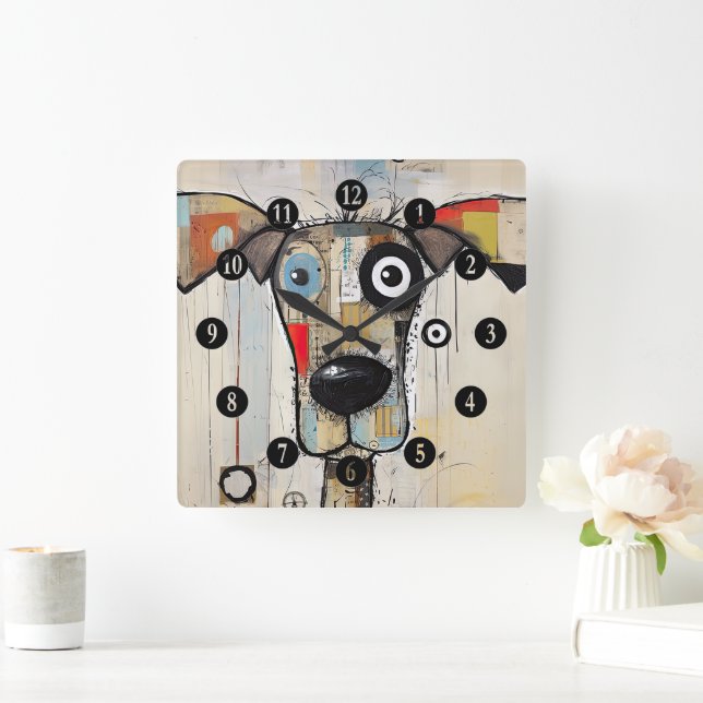 Abstrakt Hairy Hund Fyrkantig Klocka (Hem)