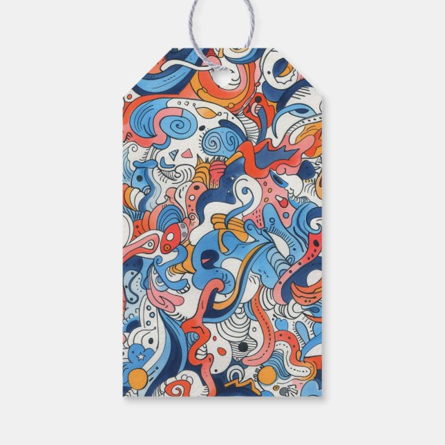 Abstrakt Hand plockade Doodles Presentetikett (Baksidan)