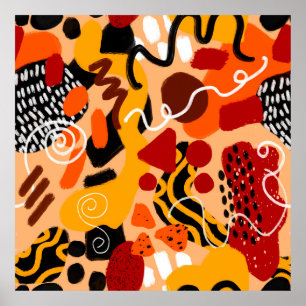 Abstrakt Hand Teckning Geometric Shapes Push Strok Poster