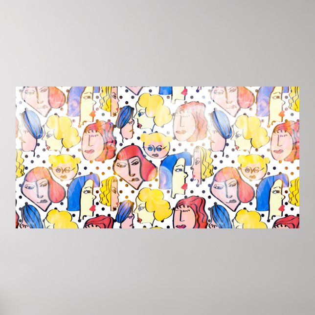 Abstrakt hand teckning kvinna ansikte tecknad med  poster (Framsidan)