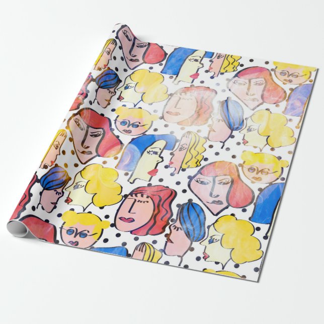 Abstrakt hand teckning kvinna ansikte tecknad med  presentpapper (Utrullad)