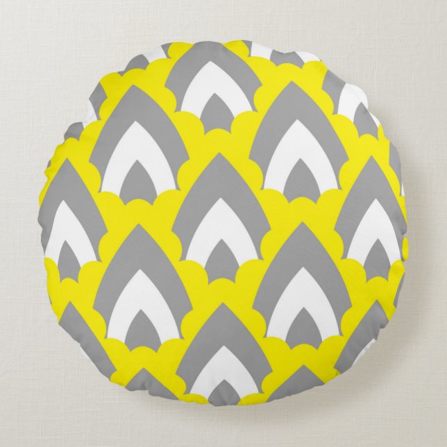 Abstrakt Hand Teckning Retro Geometric Shapes Tria Rund Kudde (Framsidan)