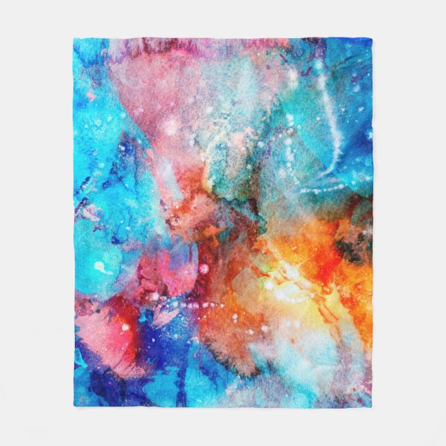 Abstrakt handgjord struktur. Marbling Blue and ora Fleecefilt (Framsidan)