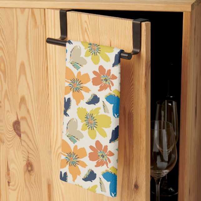 Abstrakt Handritad Boho Blommig Mönster Kökshandduk (Thirds Fold)
