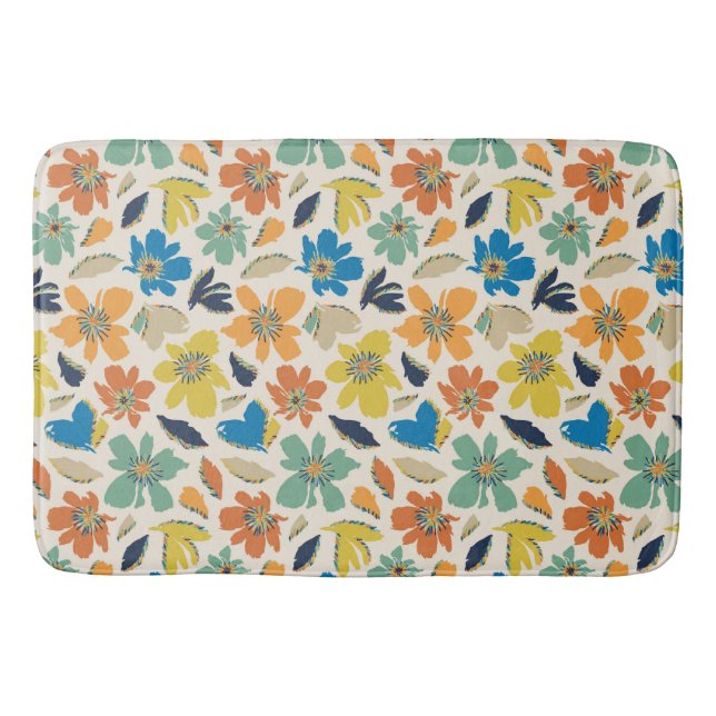 Abstrakt Handritad Boho Blommönster Badrumsmatta (Framsidan)