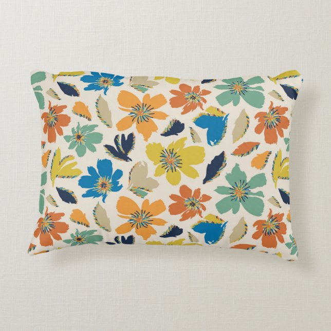 Abstrakt Handritad Boho Blommönster Prydnadskudde (Baksidan)