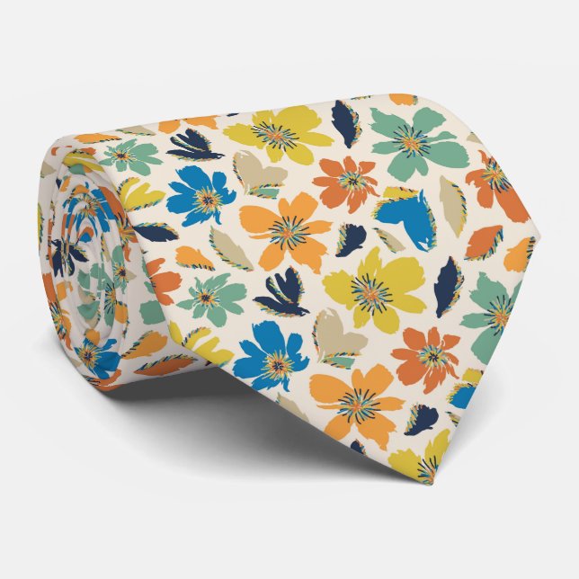 Abstrakt Handritad Boho Blommönster Slips (Rullad)