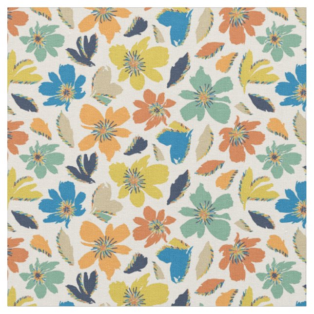 Abstrakt Handritad Boho Blommönster  Tyg (Närbild)