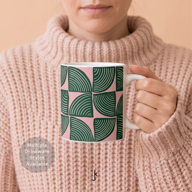 Abstrakt Handritat Geometriskt Mönster Rosa Grönt Kaffemugg (Skapare uppladdad)