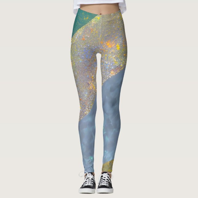 Abstrakt havsutsikt brutna vågor 16 leggings (Framsida)