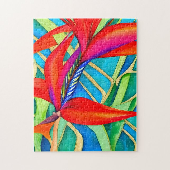Abstrakt Hawaiianska fågeln i Paradise Flower Pussel (Vertikal)