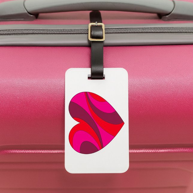 Abstrakt Heart Fold Red and Rosa Swirl Mönster Bagagebricka (Skapare uppladdad)