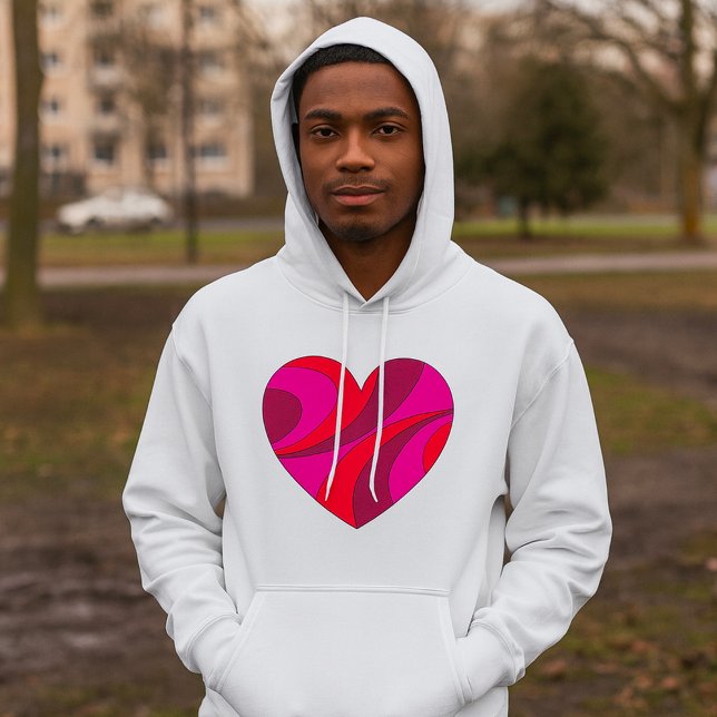 Abstrakt Heart Fold Red and Rosa Swirl Mönster Hoodie (Skapare uppladdad)
