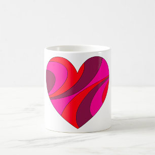 Abstrakt Heart Fold Red and Rosa Swirl Mönster Kaffemugg