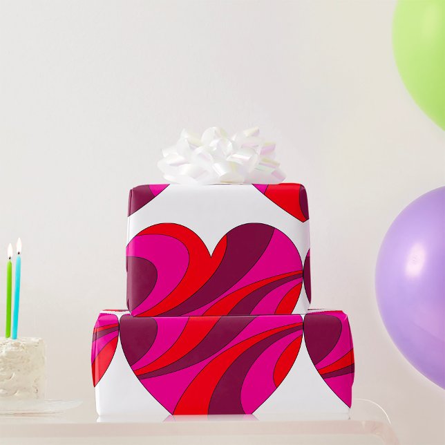 Abstrakt Heart Fold Red and Rosa Swirl Mönster Presentpapper (Skapare uppladdad)