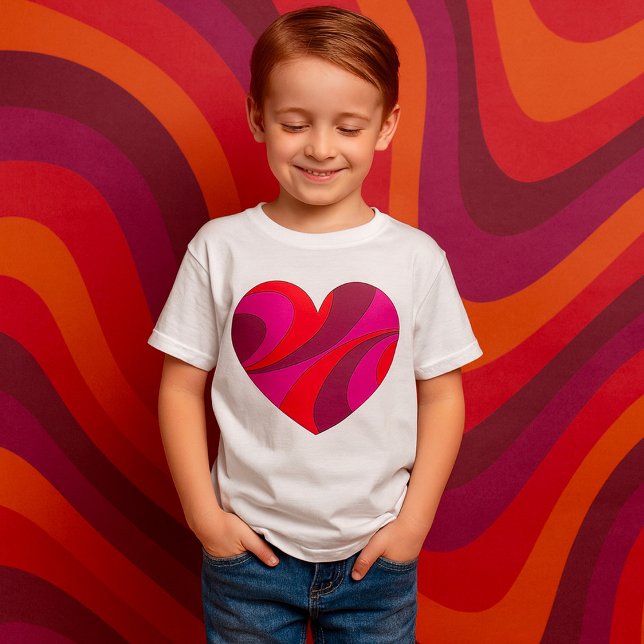 Abstrakt Heart Fold Red and Rosa Swirl Mönster T Shirt (Skapare uppladdad)