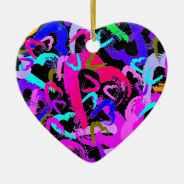 Abstrakt Hearts Ceramic Ornament