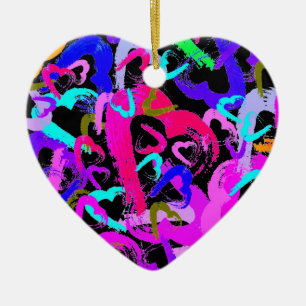 Abstrakt Hearts Ceramic Ornament