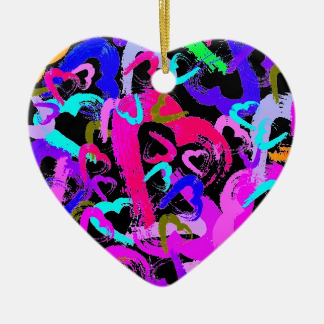 Abstrakt Hearts Ceramic Ornament (Framsidan)