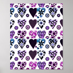 Abstrakt Hearts & Flowers Modern Färg Pop Poster