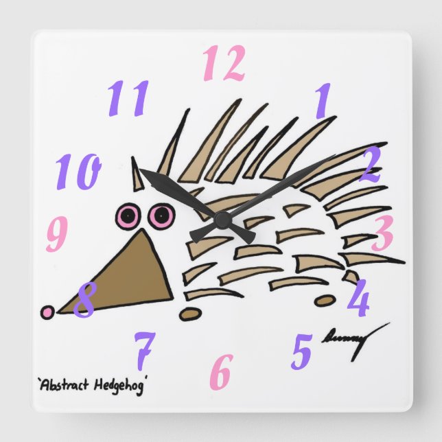 Abstrakt Hedgehog Clock Fyrkantig Klocka (Framsida)
