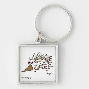 Abstrakt Hedgehog Keychain Fyrkantig Silverfärgad Nyckelring