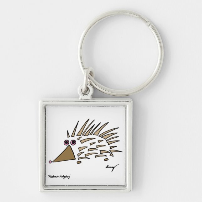 Abstrakt Hedgehog Keychain Fyrkantig Silverfärgad Nyckelring (Framsidan)
