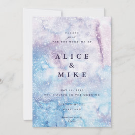Abstrakt Himlar Blue & Lila Watercolor Galaxy Invi Inbjudningar