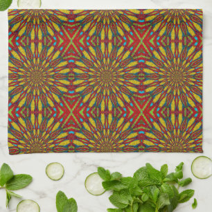 Abstrakt Hippie Red & Gult Blommigt Ethnic Tribal Kökshandduk