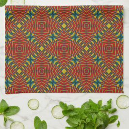 Abstrakt Hippie Red & Gult Blommigt Ethnic Tribal Kökshandduk